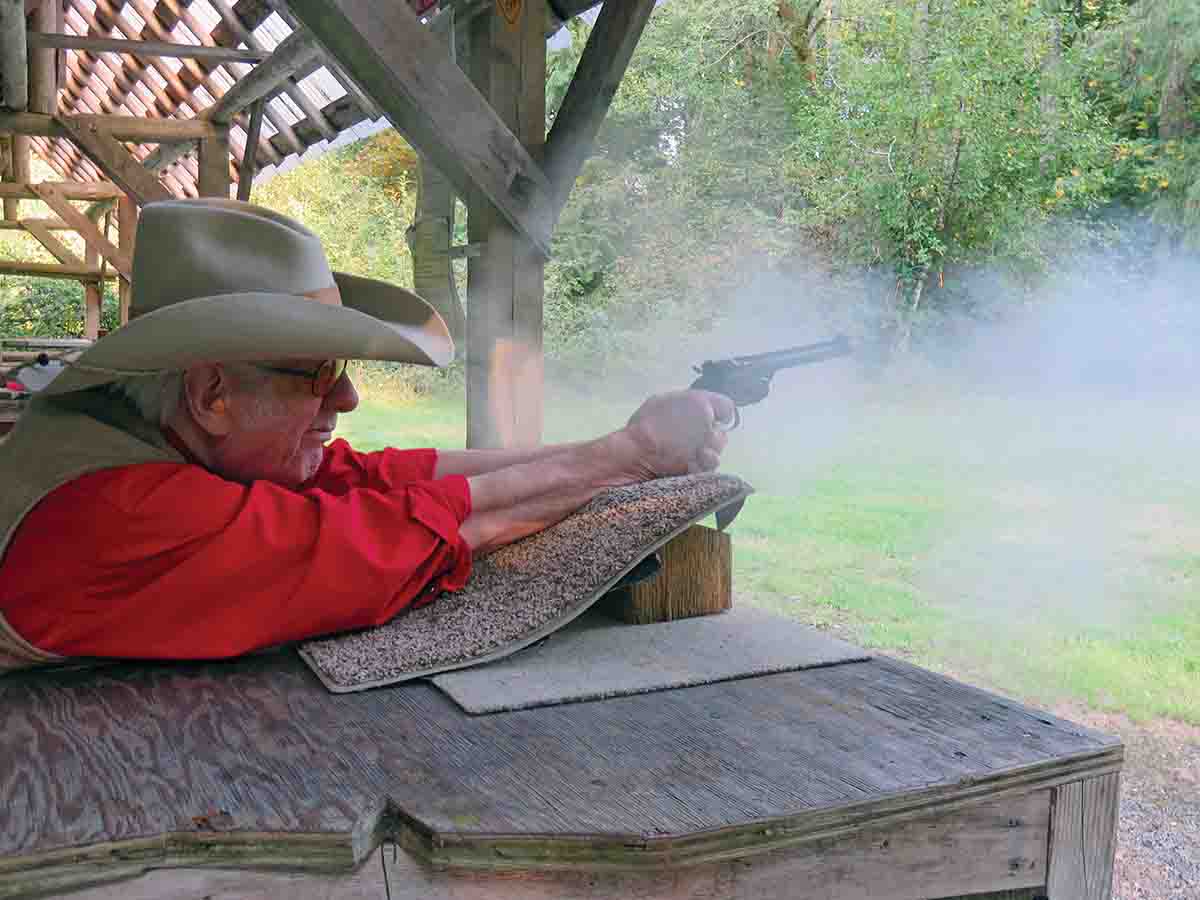 Mike is getting his .44 Russian dirty again, shooting from the bench while chronographing black-powder loads.